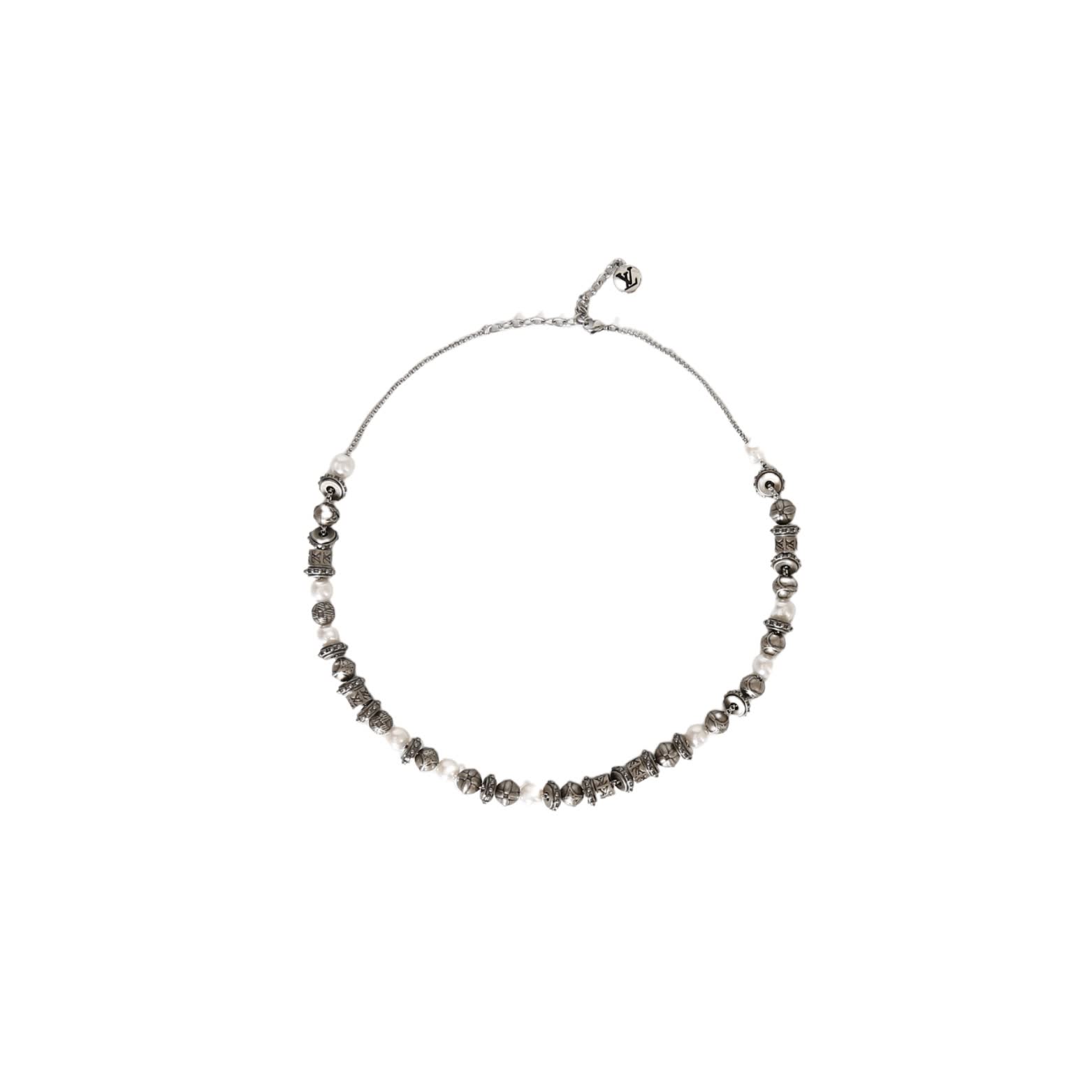 Louis Vuitton Silver Tone Beaded Necklace-M03619